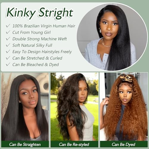 Yuyongtai 14 Inch Kinky Straight Human Hair Bundles Natural Color - Brazilian Virgin Remy Hair