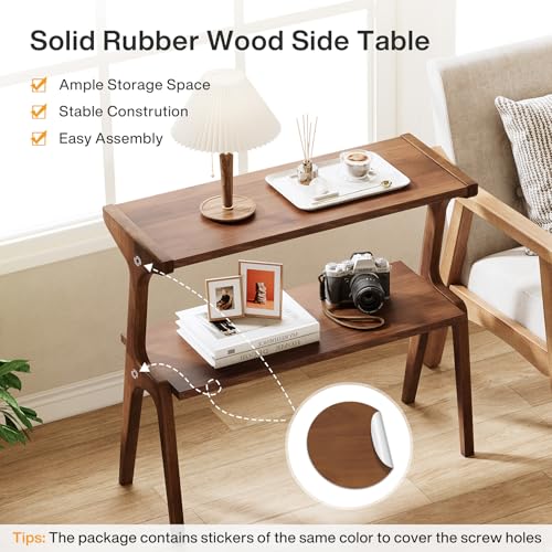Tribesigns Rustic Brown Solid Wood 2-Tier End Table with Storage Shelves - Slim Farmhouse Side Table for Couch & Bedroom - Variation of THIS listing