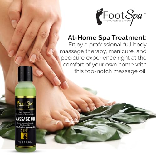 Foot SPA - Massage Oil, with Tea Tree, Pepper Mint, Eucalyptus Oil, 4 Oz - Professional Full Body Massage Therapy, Manicure, Pedicure - Relax Sore Muscles and Repair Dry Skin