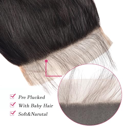 KAFEIER Natural Black 6x6 HD Lace Closure 12 Inch Brazilian Human Hair Straight Wave