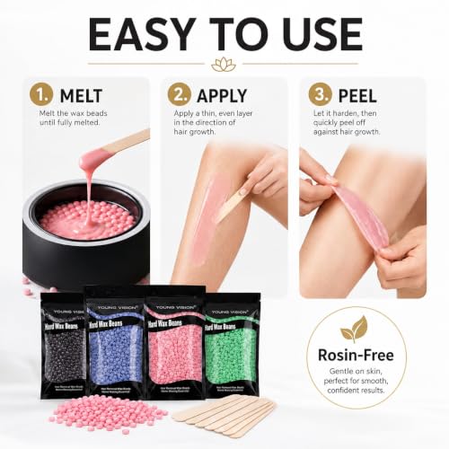 Hard Wax Beads for Hair Removal 2.2lbs, Painless Bikini & Body Waxing, Multi Color