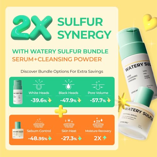 Watery Sulfur Enzyme Powder Face Wash for Oily & Sensitive Skin - 1.76 oz