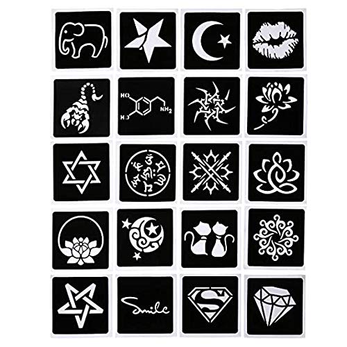 Temporary Tattoos Kit, 4Pcs Semi Permanent Tattoo Paste Cones, India Body DIY Art Painting for Women Men teens, Summer Trend Hand Plaste with 3 Colors(1Pc Bottle,4Pcs Nozzles)20Pcs Adhesive Stencil
