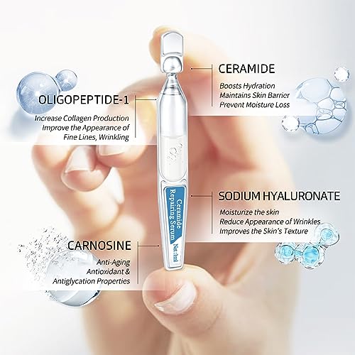 Ceramide Ampoule Serum with Hyaluronic Acid, Peptide, Hydrating & Anti Aging, Skin Barrier Repair Face Serum for Dry and Sensitive Skin, 30 Pcs/Box