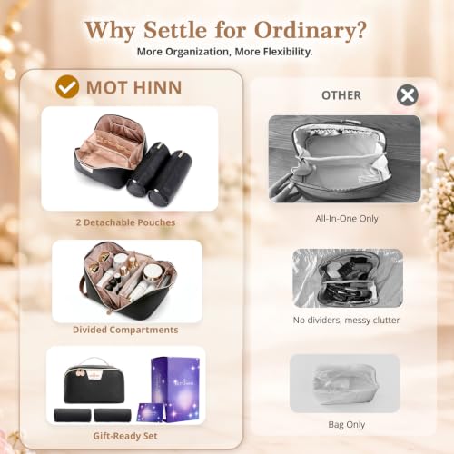 A01 Black 3-in-1 Large Travel Makeup Bag Organizer for Women - Detachable Pouches