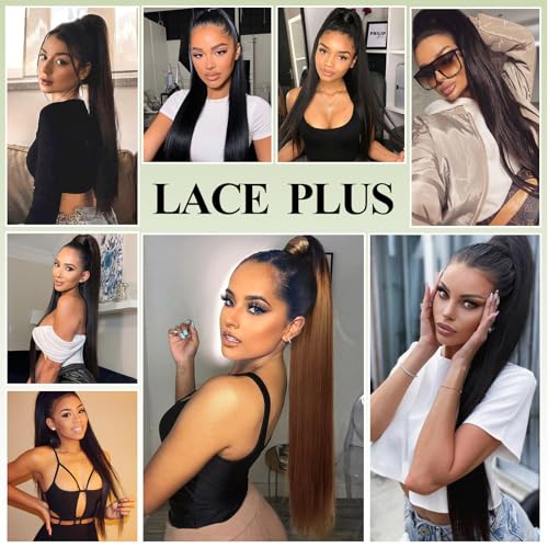LACE PLUS 32 Inch Synthetic Ponytail Extensions P18/613 Blonde Highlights Clip-In Hairpiece