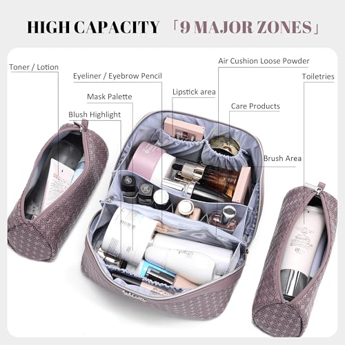 Purple Travel Makeup Bag for Women - 3 Piece Clover Cosmetic Set M-02