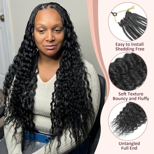 Deep Wave Crochet Hair 24 Inch 7 Packs Mermaid Box Braids for Black Women - Water Wave Synthetic Hair, Goddess Braid Style, Variations of 24 Inch (7 Packs) / 1B