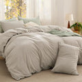 Linen Cotton Comforter Set King Size Prewashed Cozy & Soft - Linen Color