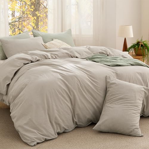 Linen Cotton Comforter Set King Size Prewashed Cozy & Soft - Linen Color