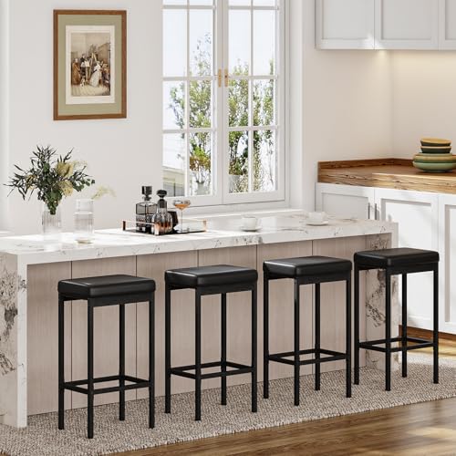 HOOBRO Set of 2 Black Bar Stools 24.8-Inch Height Breakfast & Kitchen Chairs