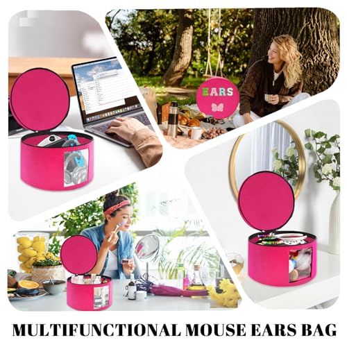 Rosy Red Chenille Letter Bow Mouse Ears Travel Case with Large Storage