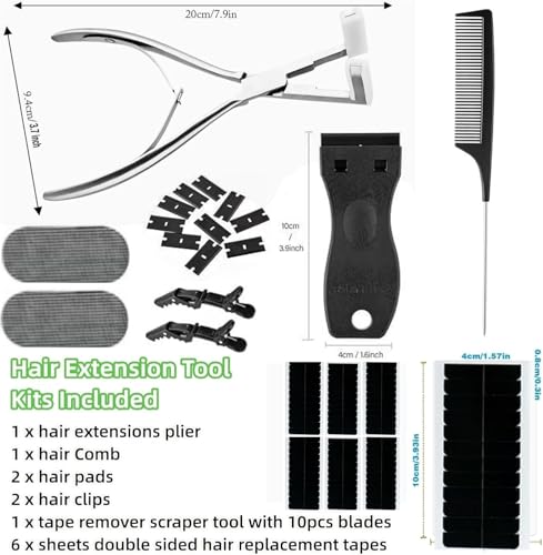 Professional Tape-in Hair Extension Tools Kit with Pliers, Clips & Remover Scraper