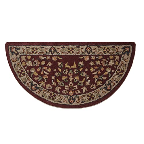 Hand-Tufted Hearth Rug 44x22 Inches - Red & Beige Fireplace Floor Protector
