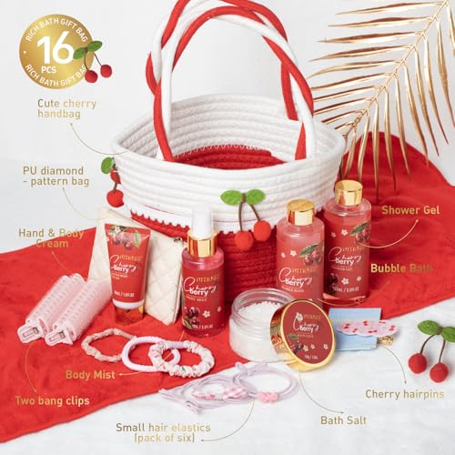 Hitrees Cherry & Berry Spa Gift Set for Women - Bath, Body & Hair Care