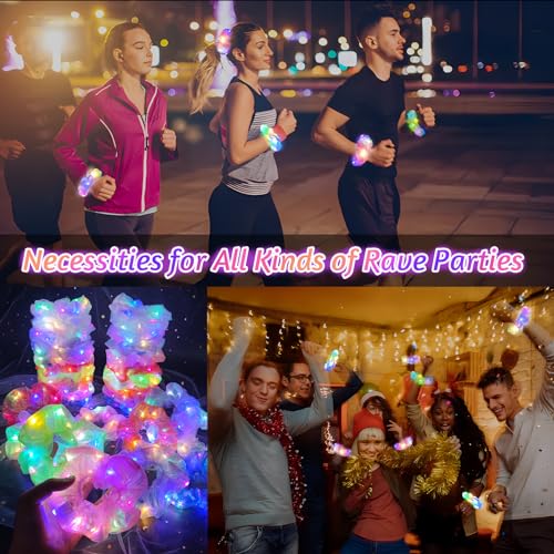 Multi-Colored 30 Pack Light Up LED Scrunchies & 18 Satin Hair Ties for Parties & Raves
