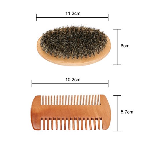 Men's Beard and Mustache Care Kit - Oval Brush, Comb, Grooming Tools for Softening, Conditioning, and Cleaning