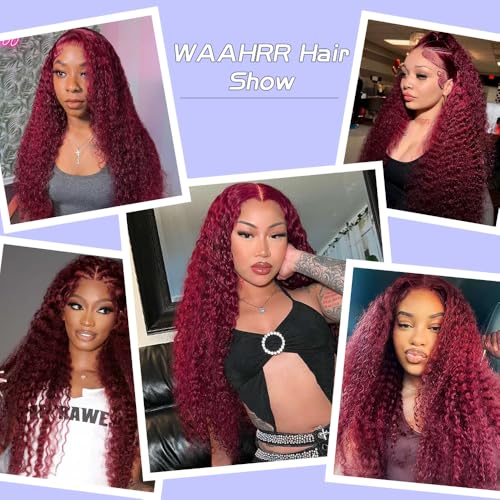 18 Inch Burgundy Deep Wave Lace Front Wig - Human Hair 99J, 13x6