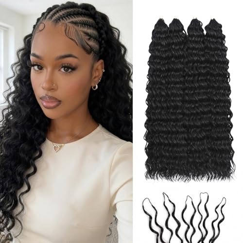 Flvaco Deep Wave Crochet Hair 14 Inch 100 Strands 1B - Feather Light, Natural Look