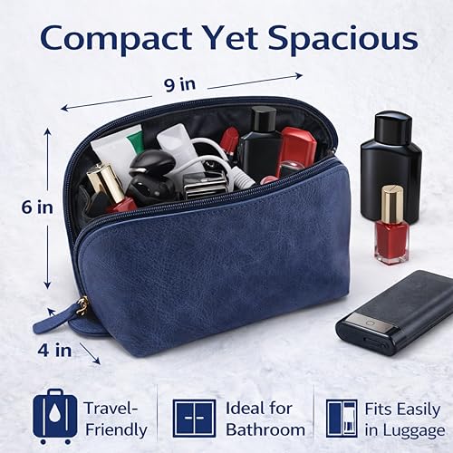 TheAntiq Blue Genuine Leather Travel Toiletry Bag for Men & Women