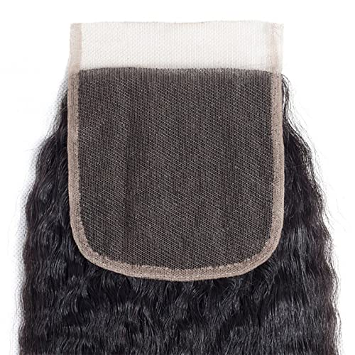 12 Inch Human Hair Lace Closure 4x4 Kinky Straight Natural Color Free Part