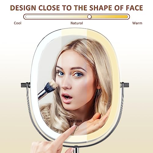 EAPUDUN Lighted Makeup Mirror 9" ? 2-Sided Tabletop Vanity Mirror with 7X Magnification, 3 Color Lighting Modes, Rechargeable, 360¡Æ Rotation, 84 LED Lights