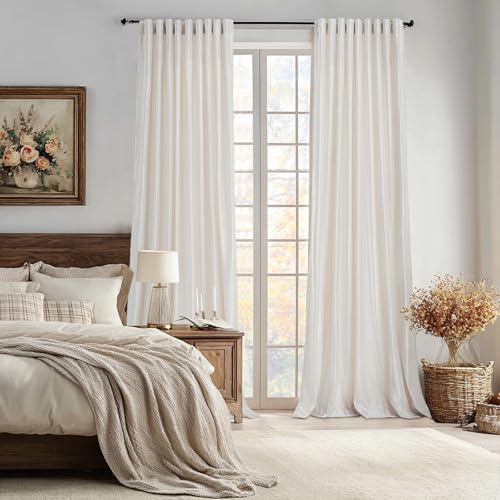 Cream Ivory Velvet Blackout Curtains Set of 2 - 52W x 108L Inches, Thermal Room Darkening Drapes with Rod Pocket & Back Tab for Living Room Bedroom