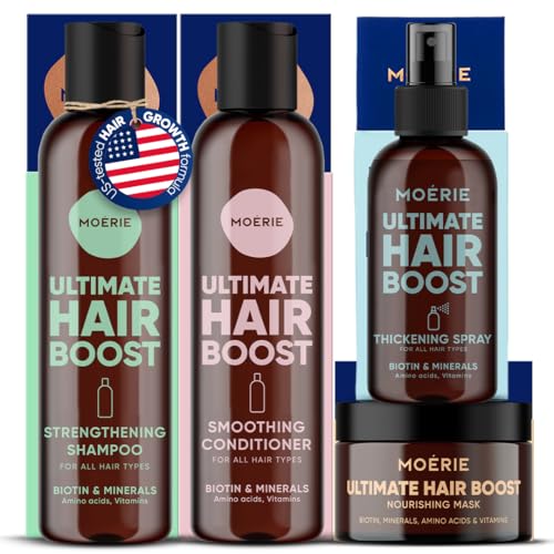 Moerie Hair Growth Set with Biotin & Rosemary – Shampoo, Conditioner, Mask & Spray – 4 Items (Single Set)