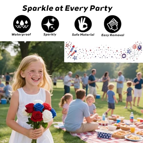 6-Pack Glitter Freckles 4th of July Face Tattoo Sparkle Star Freckles Makeup Patches for Face Rave Accessories