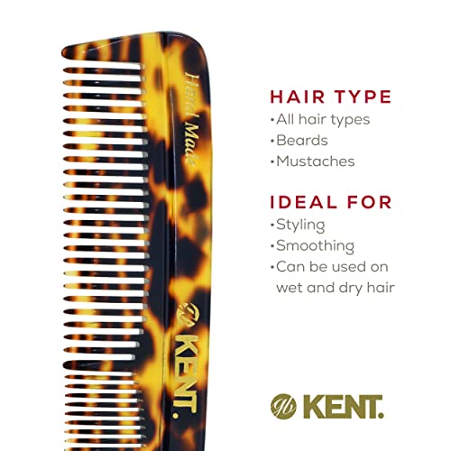 Kent R7T TY Fine and Wide Tooth Hair Comb, Handmade Pocket Comb for Mens Beard and Mustache for Everyday Grooming and Styling, Sawcut Hand polished, Made in England
