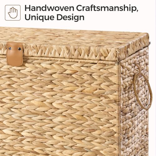Water Hyacinth Laundry Hamper - 130L 3-Section Woven Storage Basket with Lid - Natural