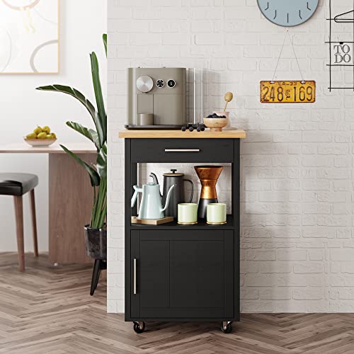Shintenchi Kitchen Island Cart with Storage - Black, 22 Inch Mobile Microwave Table