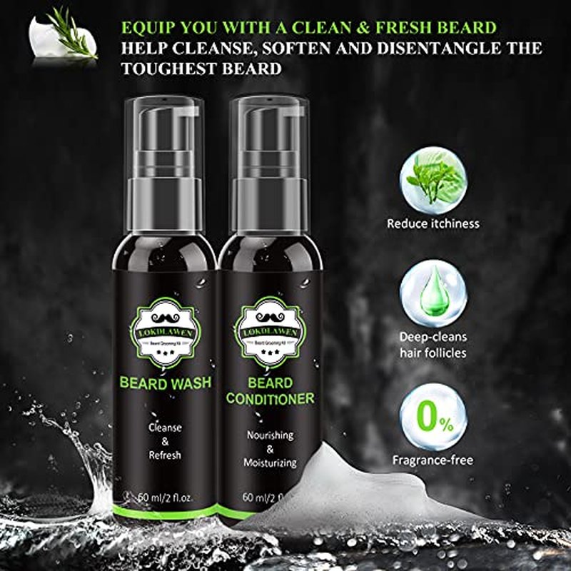 Beard Kit for Men with Beard Wash, Beard Conditioner, Beard Oil, Beard Balm, Brush, Comb, Scissors, Storage Bag, Gifts for Men Dad Husband Boyfriend