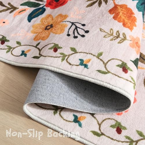 Washable Beige Area Rug 8x10 - Non Slip Vintage Boho Style