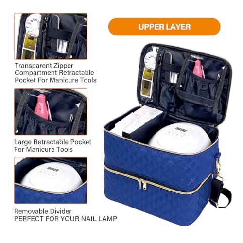 40 Slot Nail Polish Organizer Case - Double Layer Travel Storage Bag in Blue Variation of 40 Blue / 40 Slots