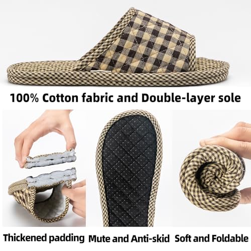 3 Pairs Plaid House Slippers for Men, Open Toe Indoor Slippers Comfortable Washable Portable Foldable Guest Travel Hotel Airplane Spa Slippers