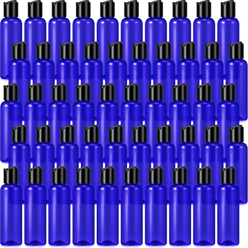 Mimorou 50 Pcs 4oz Empty Plastic Travel Bottles with Disc Top Flip Cap Small Travel Size Bottles Blue Refillable Empty Containers for Shampoo Lotion Liquid Body Soap Cream Toiletries