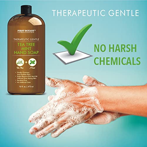 First Botany Tea Tree Mint Hand Soap - Liquid Hand Wash with Peppermint & Jojoba, 16 oz Pack of 2