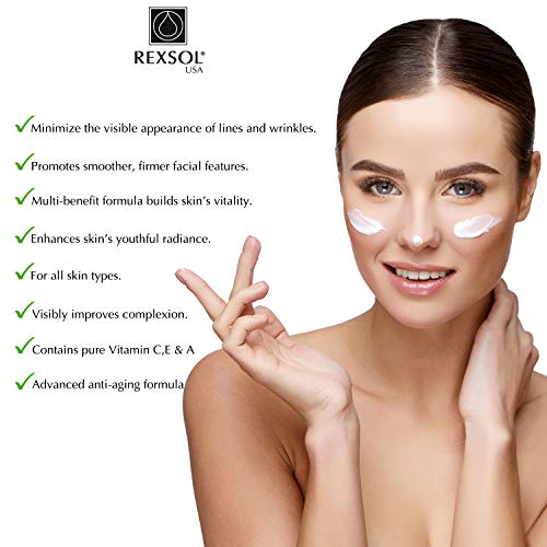 REXSOL Retinol + Vitamin C Anti-Aging Cream | Effective Night Face Care & Dark Spot Remover | Anti-Aging Neck Cream & Wrinkle Cream That Truly Works | Infused with Vitamin E, A - 2 OZ