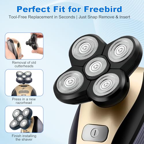 6 Pack Replacement Head Blades for Freebird Head Shaver - Model: 6 Repl Head
