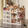 Large Makeup Organizer Countertop With Brush Holder Drawer For Vanity,Bamboo Bathroom Counter Organizers And Storage,Cosmetic Skincare Perfume Organizer,Easy To Store Nail Polish, Lipstick, Eyeshadow