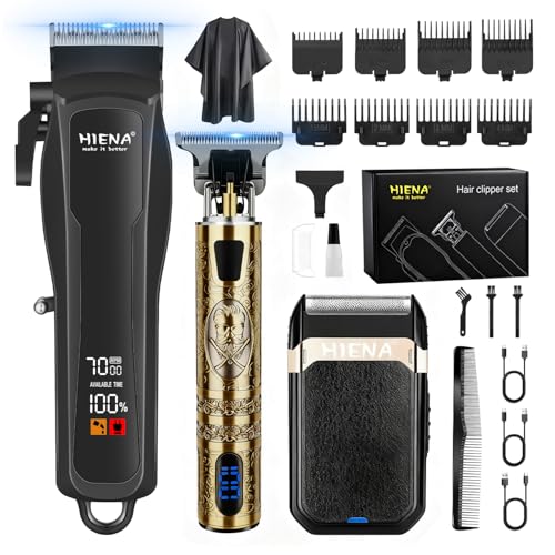 HIENA PRO Professional Cordless Hair Clippers for Men, T-Blade Beard Trimmer & Foil Shaver Set, Barber Clipper Hair Cutting Grooming Kit, Barber kit