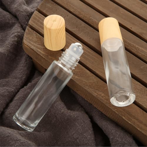 Glass Roll-On Bottle for Essential Oils 10ml with Bamboo Lid - Leakproof & Travel-Friendly