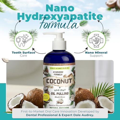 Nano Hydroxyapatite Oil Pulling Mouthwash with Pump - Coconut Oral Rinse 8 oz Glass Bottle