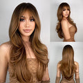 N NAYASA Light Brown Wigs for Women with Bangs, 24-Inch Ombre Long Layered Synthetic Wig - Dark Roots, Natural Look (Variation: Brown)