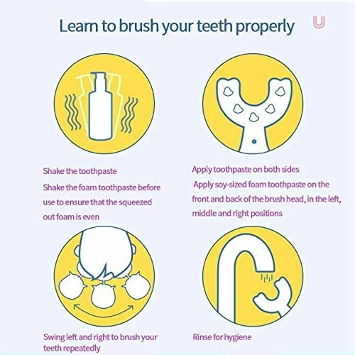 Meqtpomy Kids Electric Toothbrush，U Shaped Toothbrush Waterproof Battery Powered 360 Automatic Sonic Toddler Toothbrushes for 8-13 Years Old for Boys Girls ，with 2 Replacement Brush Heads（Blue）