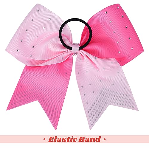 CEELGON 12 Pack Light Pink & Hot Pink Rhinestone Cheer Bows 7" Ponytail Holders for Cheerleaders Girls Sports