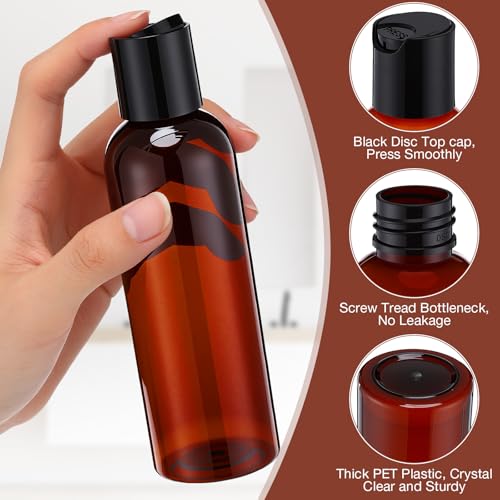 30 Pack 5.1 oz Amber Plastic Travel Squeeze Bottles with Flip Cap for Liquids and Lotions
