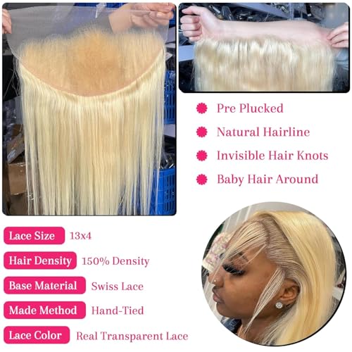 CYSDRH Honey Blonde 13x4 Lace Front Human Hair Frontal 12 Inch Pre Plucked