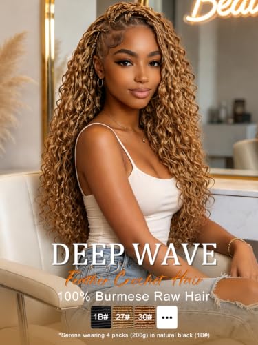 Honey Blonde Curly Feather Crochet Hair Extensions - 14 Inch, 50g - Pre-Separated Knots, Reusable Human Hair